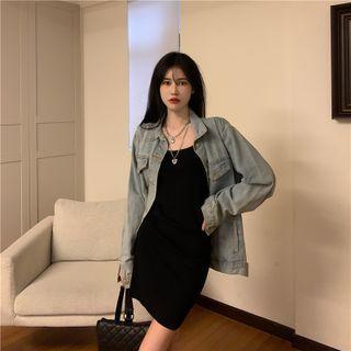Spaghetti Strap Heart Embroidered Drawstring A-line Dress