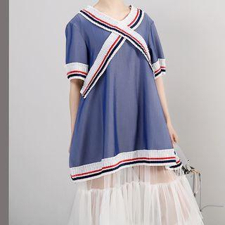 Panel Round-neck Short-sleeve T Shirt