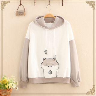 Hamster Print Color-block Hoodie