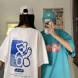 Short Sleeve Bear Print Oversized Top