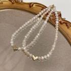 Heart Alloy Freshwater Pearl Necklace White & Gold - One Size