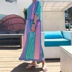 Round-neck Striped Long Dress Mint Green - One Size