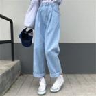 Crop Straight Fit Jeans Light Blue - One Size