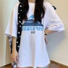 Mountain Print Oversize Elbow-sleeve T-shirt