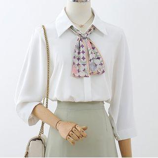 Set: 3/4-sleeve Shirt + Flower Print Neckerchief