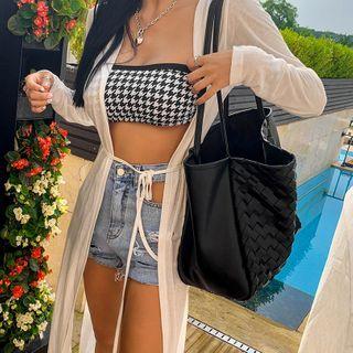Woven Pleather Shopper Bag