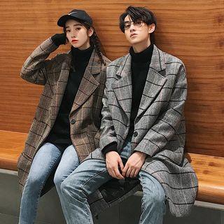 Plaid Notch Lapel Single Button Coat