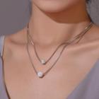 Rhinestone Pendant Layered Necklace 01 - White K - One Size