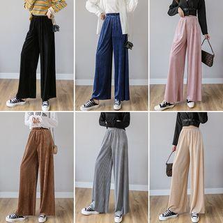 Elastic Waist Velvet Wide-leg Pants