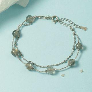 Moonstone Layered Alloy Bracelet 1pc - Silver - One Size