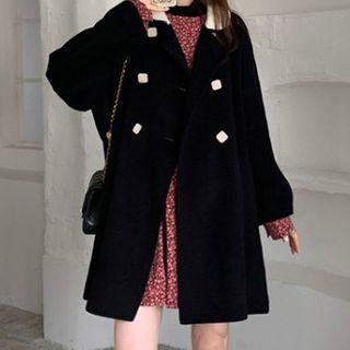 Double Breasted Coat / Mini A-line Floral Print Dress