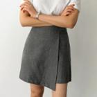 Wrap-front Herringbone Skirt