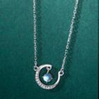 925 Sterling Silver Rhinestone Moonstone Moon Pendant Necklace White - One Size