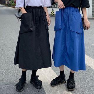 Plain Loose-fit Midi Cargo Skirt