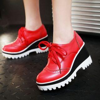 Lace-up Brogue Wedge Shoes