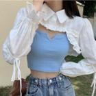 Ruffled Crop Shirt / V-neck Camisole Top