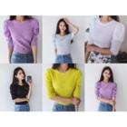 Colored Puff-shoulder Knit Top