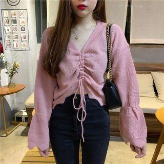 Long-sleeve Drawstring Open Knit Top
