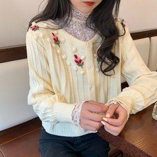 Lace Mock-neck Long-sleeve Top As Figure - One Size