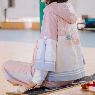 Macaroon Print Color-block Hooded Zip Jacket