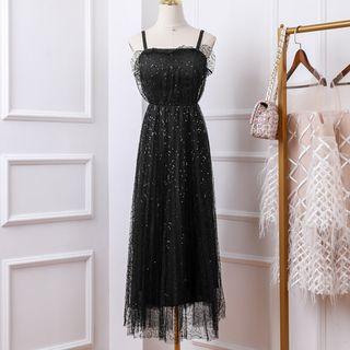 Spaghetti Strap Sequined Evening Dress