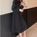 Long-sleeve Wide Collar Polka Dot A-line Dress