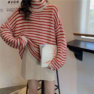 Turtle-neck Striped Sweater As Shown In Figure - One Size