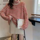 Turtle-neck Striped Sweater As Shown In Figure - One Size