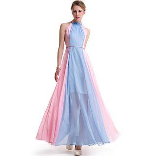 Color Block Maxi Chiffon Dress