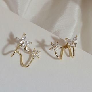 Rhinestone Butterfly Earring 1 Pair - Silver Needle - One Size