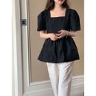 Square-neck Puff-sleeve A-line Blouse