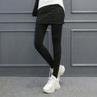Inset Quilted Miniskirt Fleece-lined Leggings Black - One Size