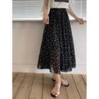 High-waist Star Print Chiffon Skirt Black - One Size