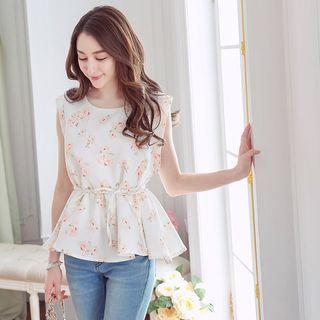 Floral Print Tie-waist Sleeveless Blouse