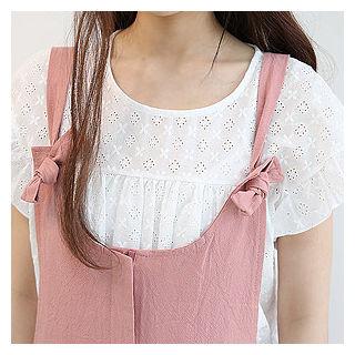 Frill-sleeve Perforated Empire Top