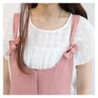 Frill-sleeve Perforated Empire Top