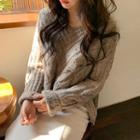 Drop-shoulder Pointelle-knit Sweater Cocoa - One Size