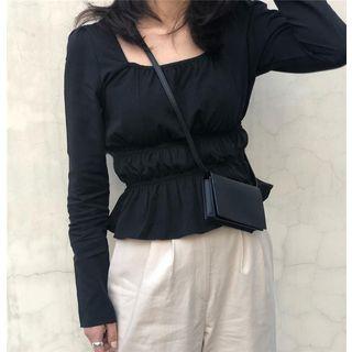 Long-sleeve Square Neck Shirred Top
