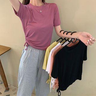 Plain Drawstring Short Sleeve T-shirt