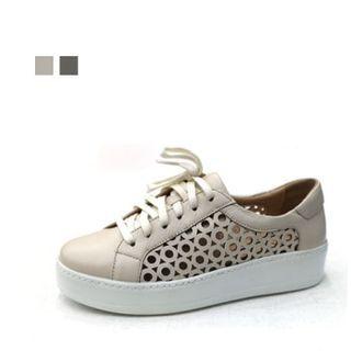 Openwork Sheepskin Platform Sneakers