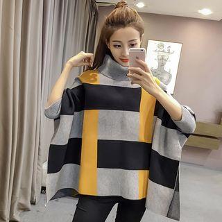 Plaid Turtleneck Knit Cape