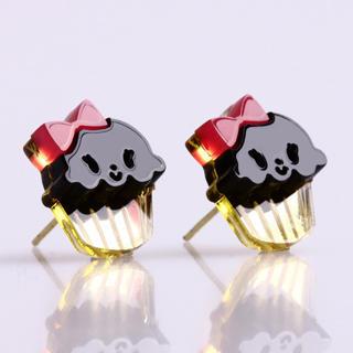 Miss Cupcake Black Stud Gold Earrings