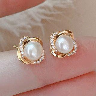 Freshwater Pearl Sterling Silver Earring E1128 - 1 Pr - Gold & White - One Size