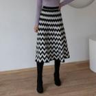Patterned Midi Knit Skirt Black - One Size