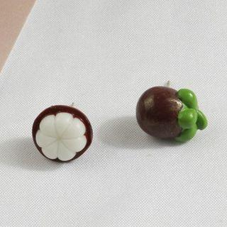 Asymmetrical Fruit Stud Earring 1 Pair - Dark Purple - One Size