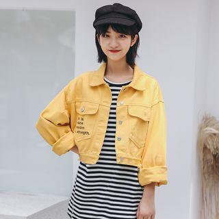 Letter Cropped Buttoned Denim Jacket