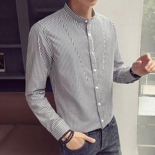 Stand Collar Long Sleeve Pinstriped Shirt