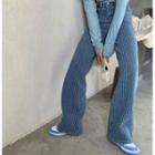 Long-sleeve Mock-neck Crop Top / Knit Straight Leg Pants