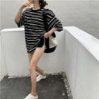 Short-sleeve Striped Loose-fit T-shirt Black - One Size