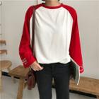 Letter Embroidered Two-tone Long-sleeve T-shirt